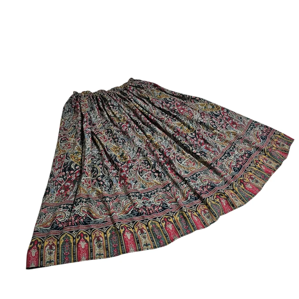 Cactus Flower Rare Vintage Midi Skirt Flowy Elastic  Waist 90s Made In USA M - Picture 3 of 11